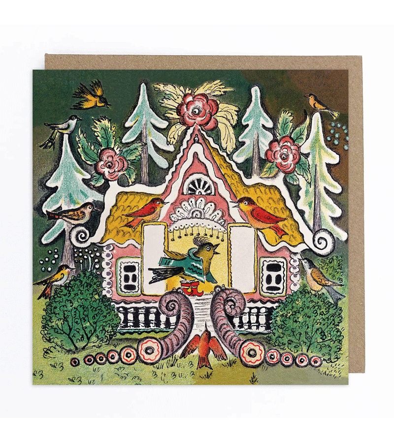 Bird in Pretty House Greeting Card by Kapelki Art