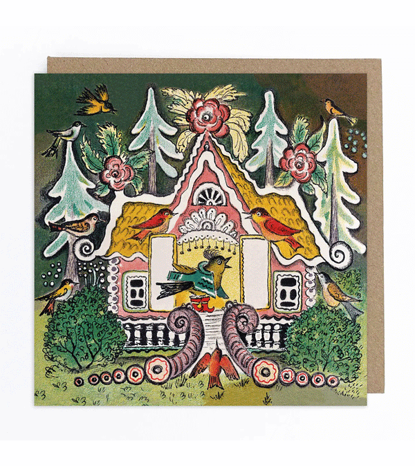 Bird in Pretty House Greeting Card by Kapelki Art