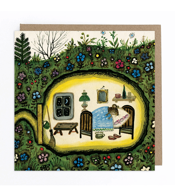 Little Mouse Bedroom Greeting Card by Kapelki Art