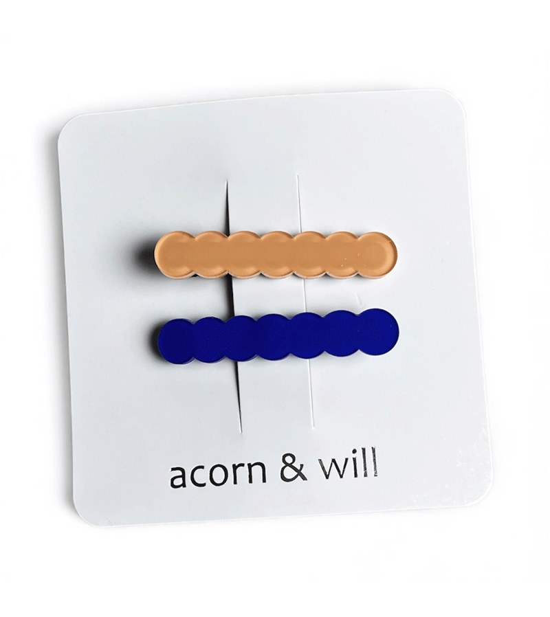 Blue and Tan Scalloped Duo of Hair Clips by Acorn & Will