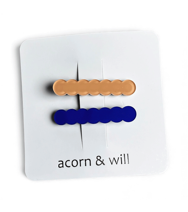 Blue and Tan Scalloped Duo of Hair Clips by Acorn & Will