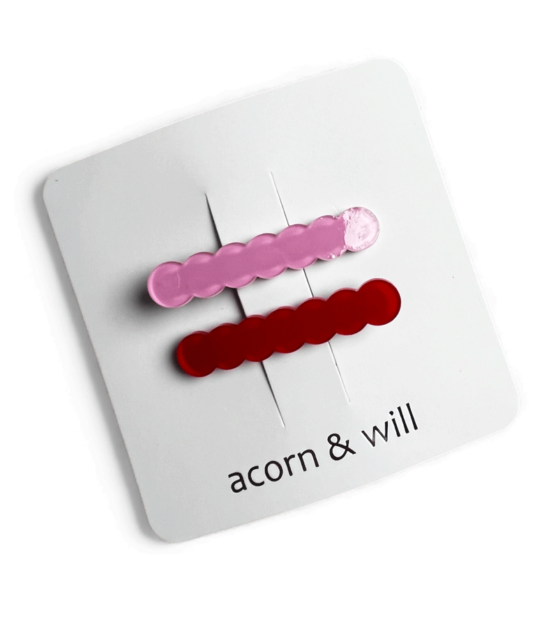 Red and Rose Scalloped Duo of Hair Clips by Acorn & Will