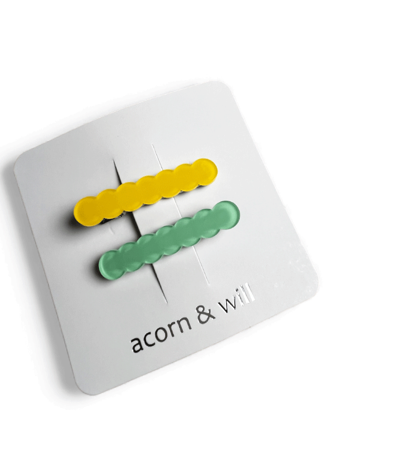 Yellow and Green Scalloped Duo of Hair Clips by Acorn & Will