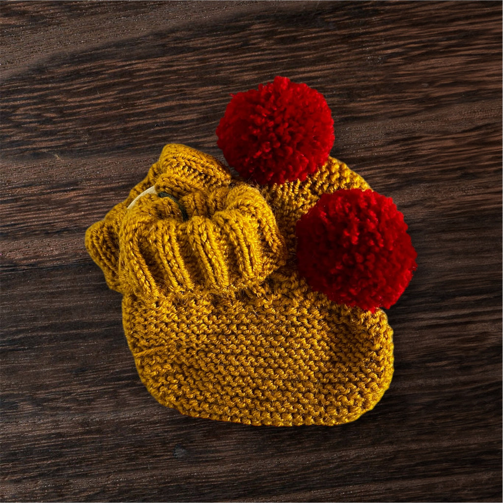 Mustard and Red Pom Pom Booties by RKO