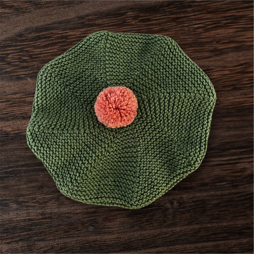 Green and Pink Pom Pom Beret by RKO