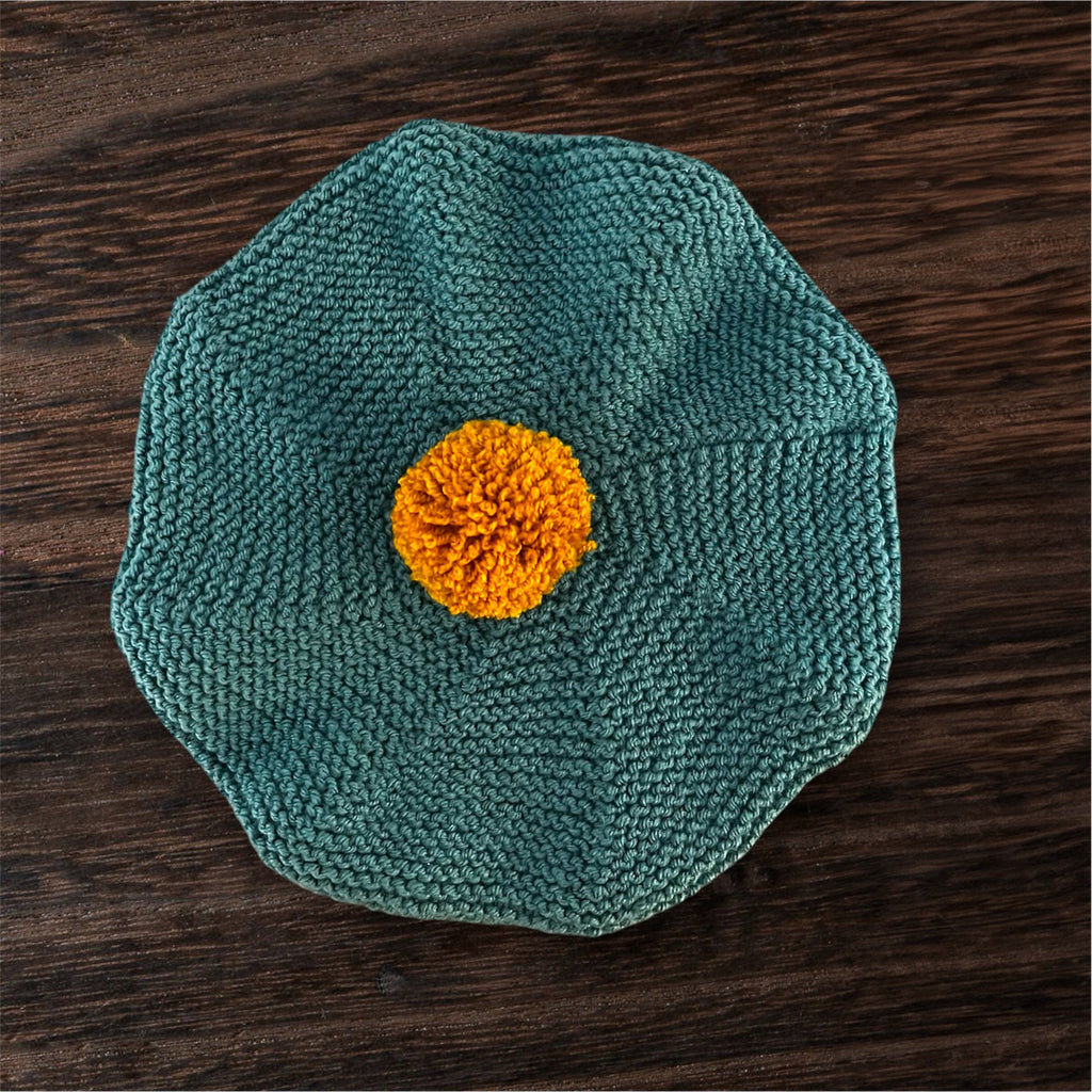 Blue and Mustard Pom Pom Beret by RKO