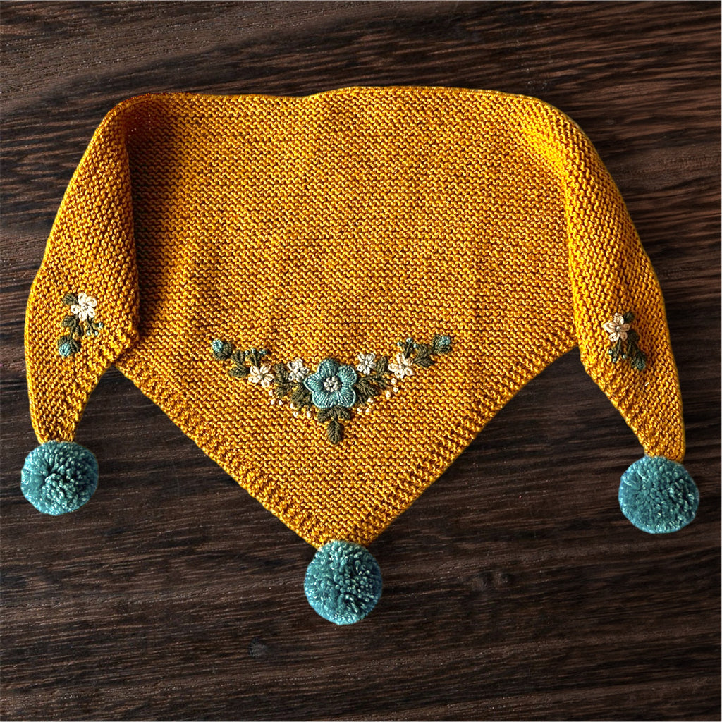 Mustard Embroidered Triangle Scarf by RKO