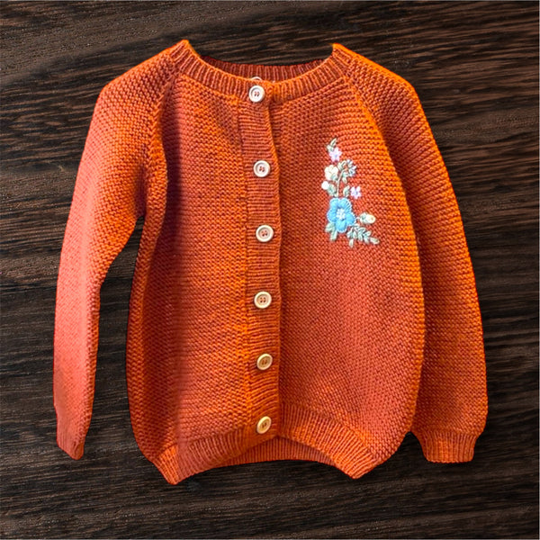 Pumpkin Embroidered Flower Cardigan by RKO