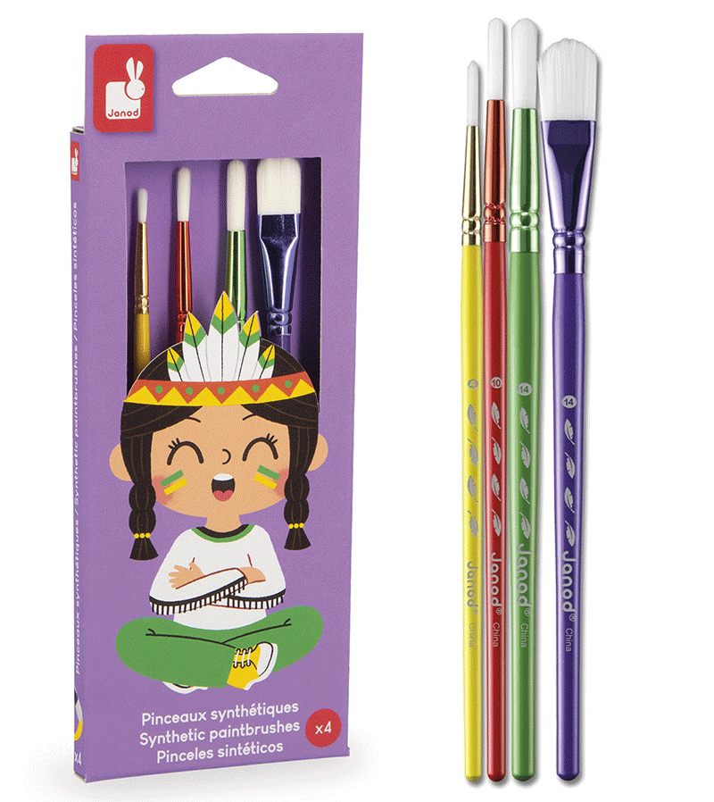 Set of 4 Synthetic Paintbrushes by Janod