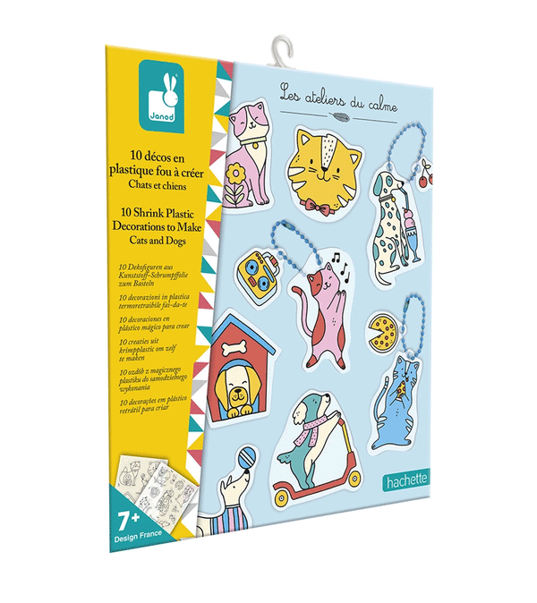 10 Shrink Plastic Decorations Cats & Dogs by Janod