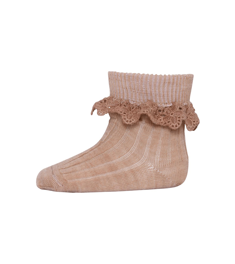 Camel Melange Lea Lace Wool Socks by mp Denmark