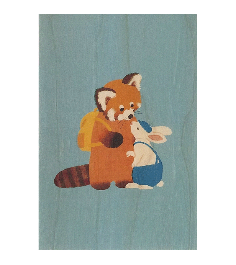 Red Panda and Rabbit Little Animals Wooden Card by WOODHI