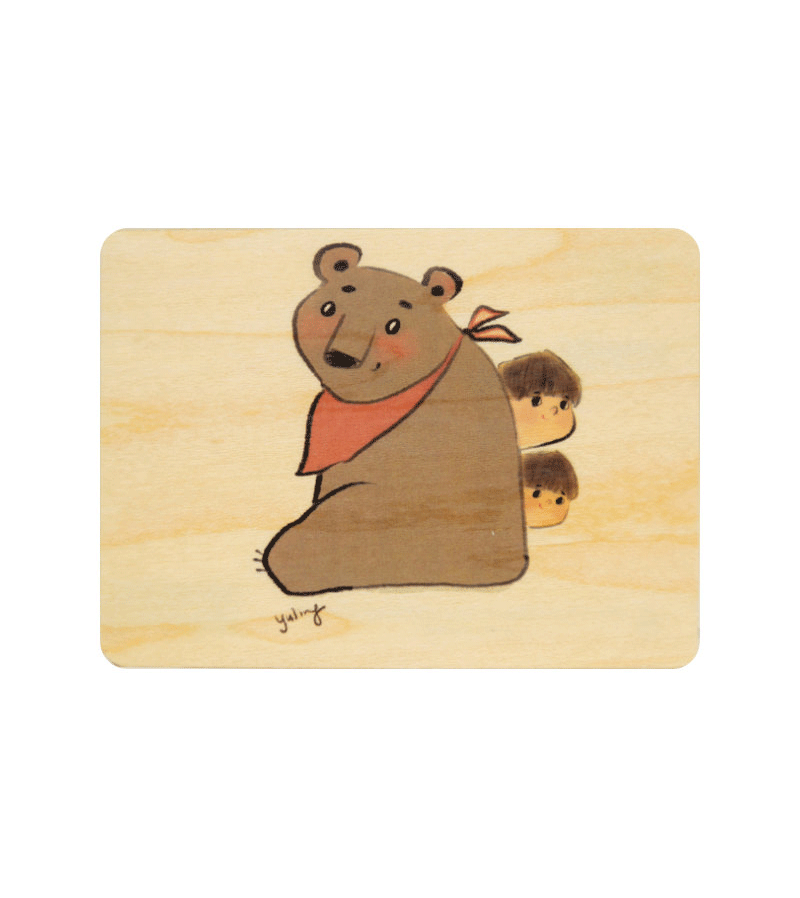 Lu Yu Ling Behind a Bear Mini Wooden Card by WOODHI