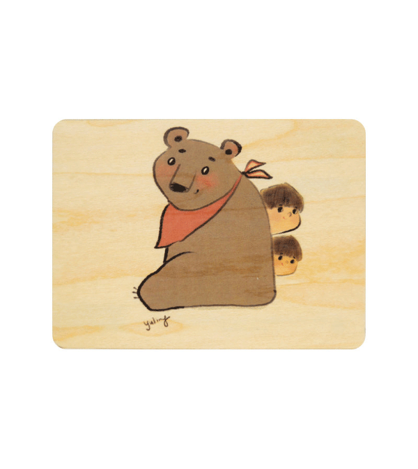 Lu Yu Ling Behind a Bear Mini Wooden Card by WOODHI