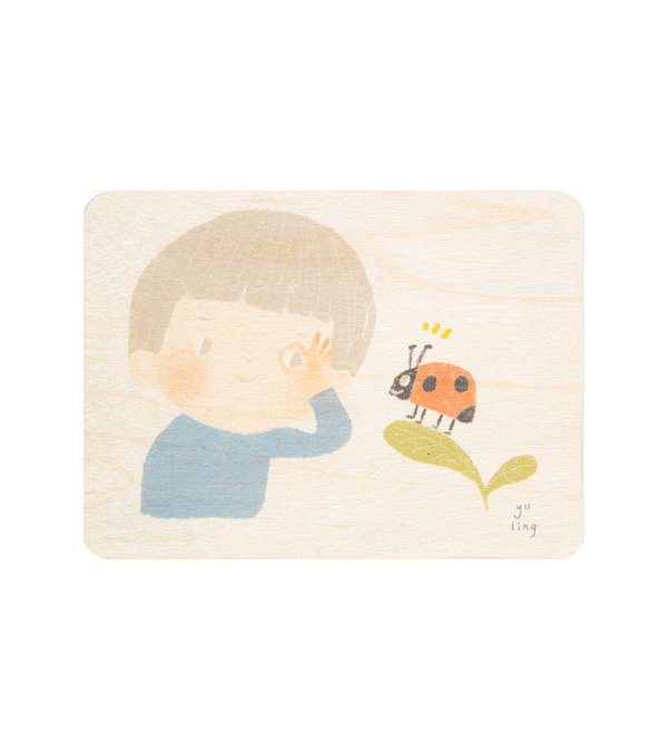 Lu Yu Ling Boy and Ladybird Mini Wooden Card by WOODHI