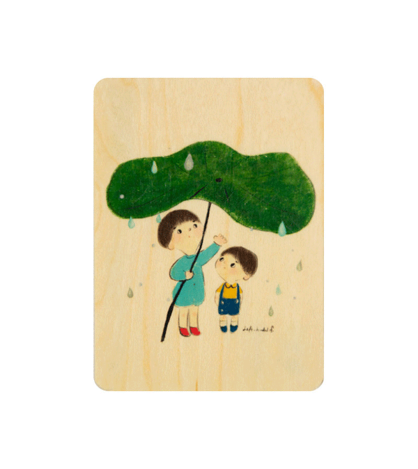 Lu Yu Ling Leaf Umbrella Mini Wooden Card by WOODHI