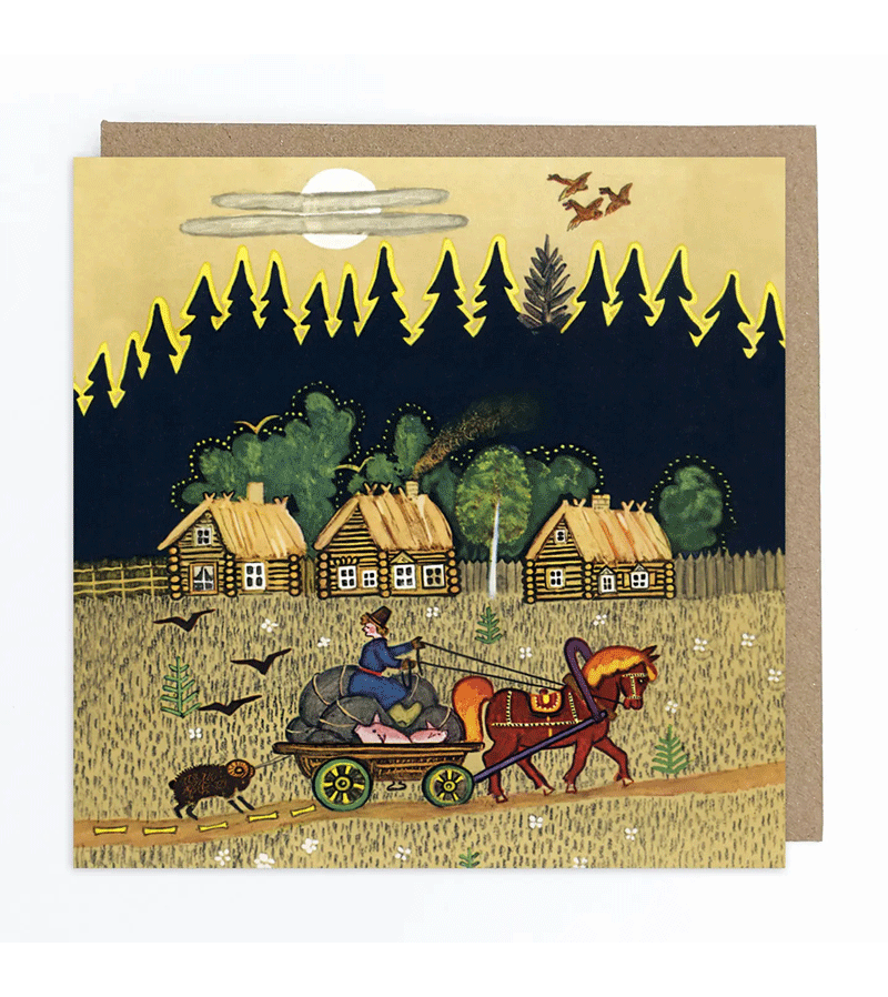 Horse and Cart Greeting Card by Kapelki Art
