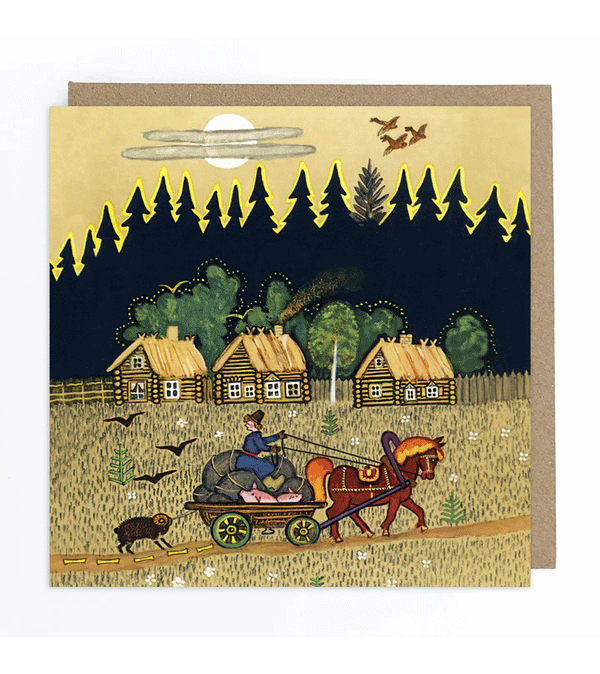 Horse and Cart Greeting Card by Kapelki Art