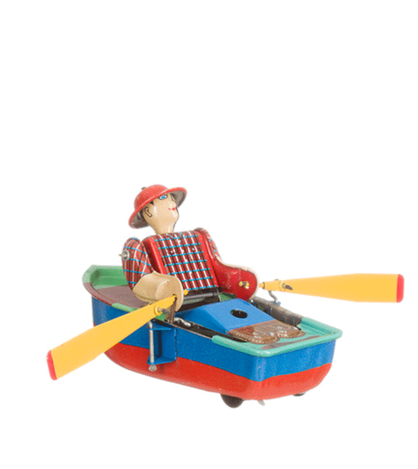 Retro Wind up Row Boat Tin Toy