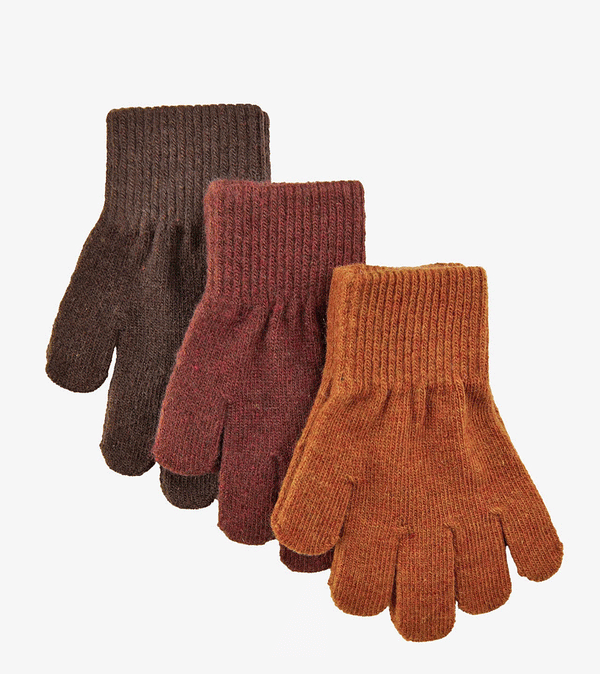 Red Brown & Mustard 3 Pack Magic Merino Wool Gloves by Mikk-Line