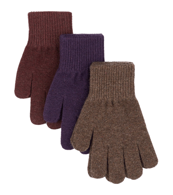 Red Brown & Purple 3 Pack Magic Merino Wool Gloves by Mikk-Line