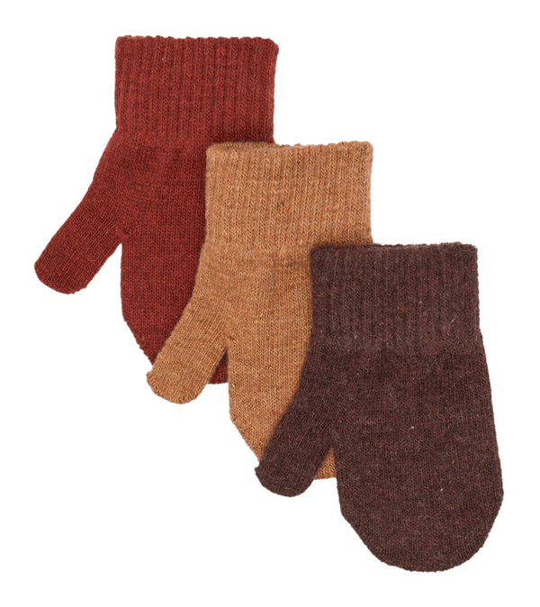 Red Brown & Mustard 3 Pack Magic Merino Wool Mittens by Mikk-Line