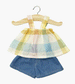 Mila Pastel Tartan Check Top and Denim Shorts Set for Baby Doll by Minikane