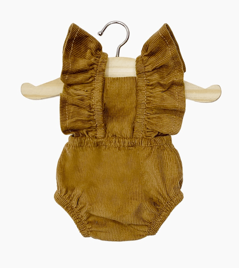 Mustard Corduroy Frill Romper for Baby Dolls by Minikane