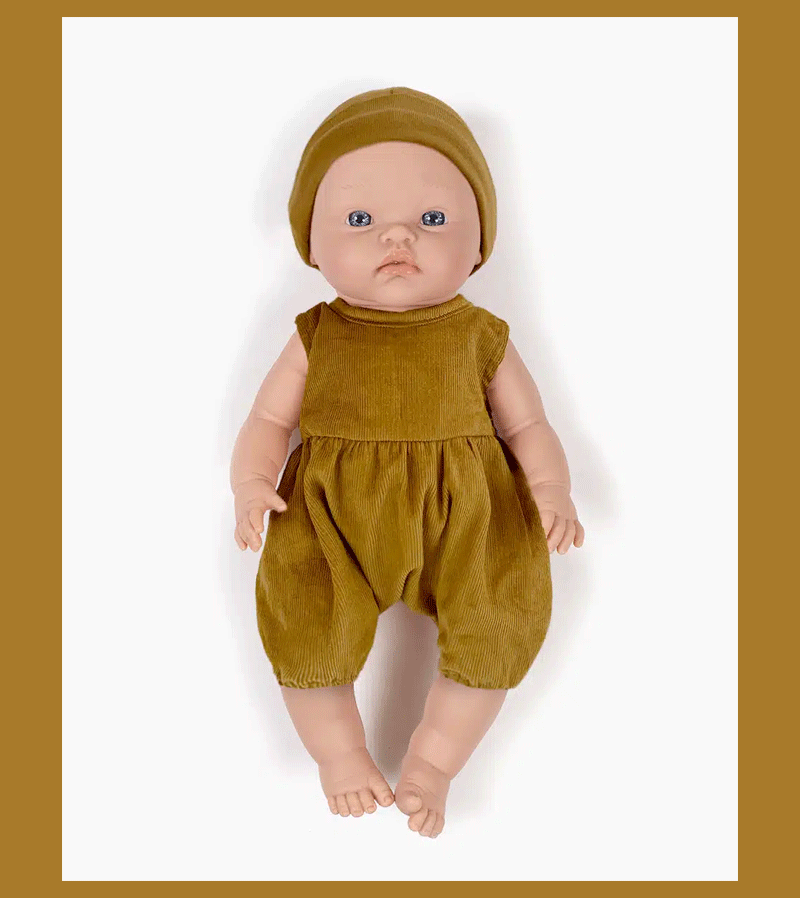 Mustard Cord Romper for Baby Dolls by Minikane