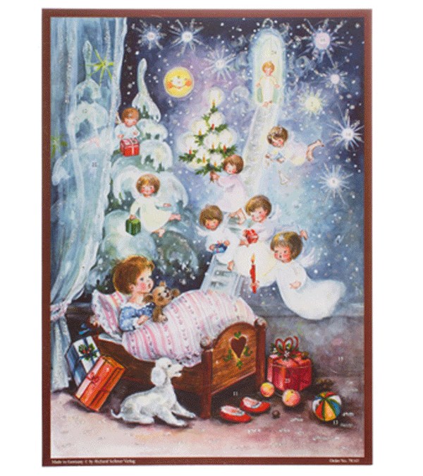 Large Advent Calendar Angels Visit Child in Bed (blue)