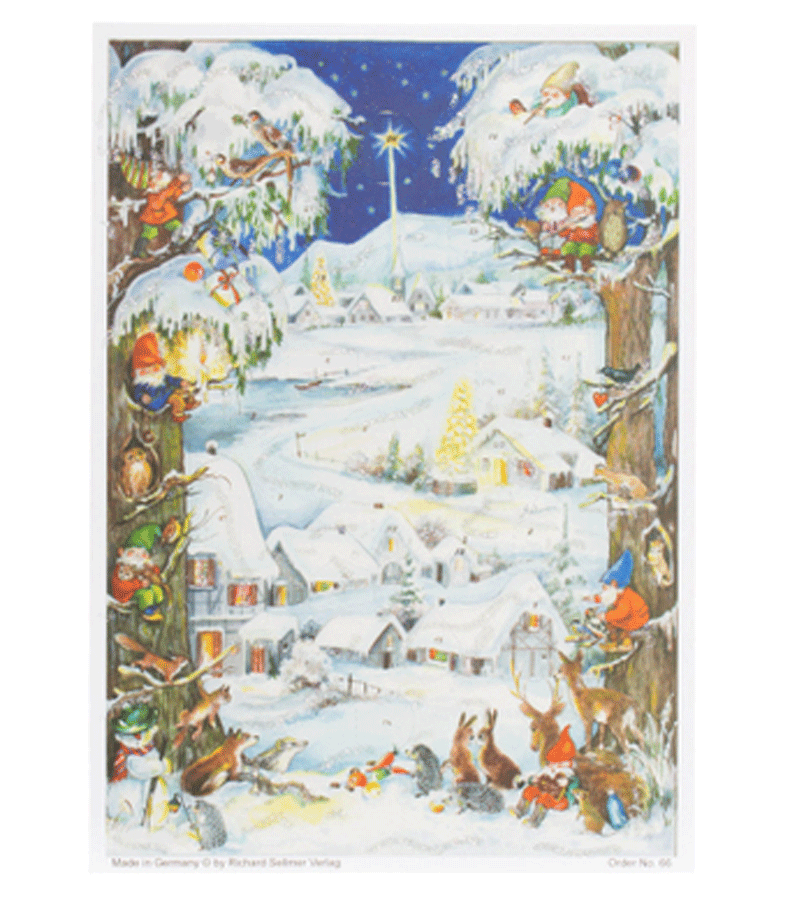 A4 Advent Calendar Christmas Gnomes and Forest(yellow)