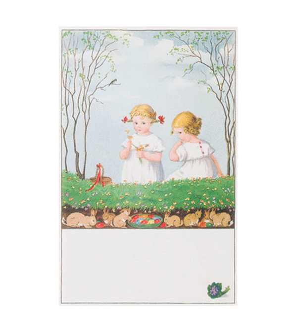 Retro Postcard of Girls and Rabbits