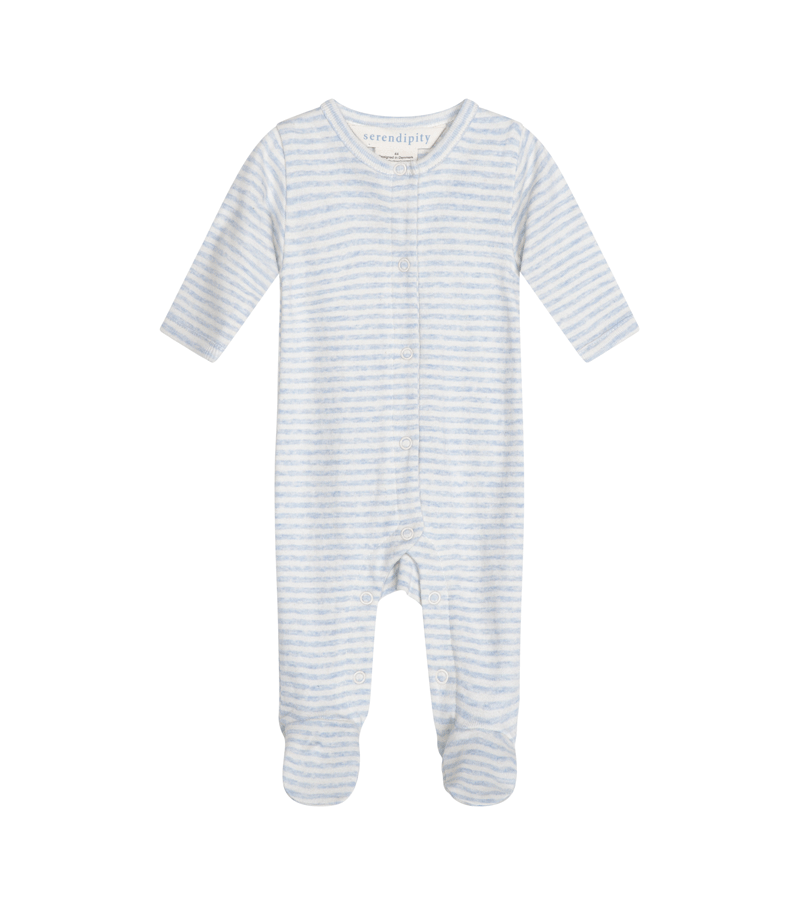 Mist and Ecru Stripe Organic Cotton Romper by Serendipity