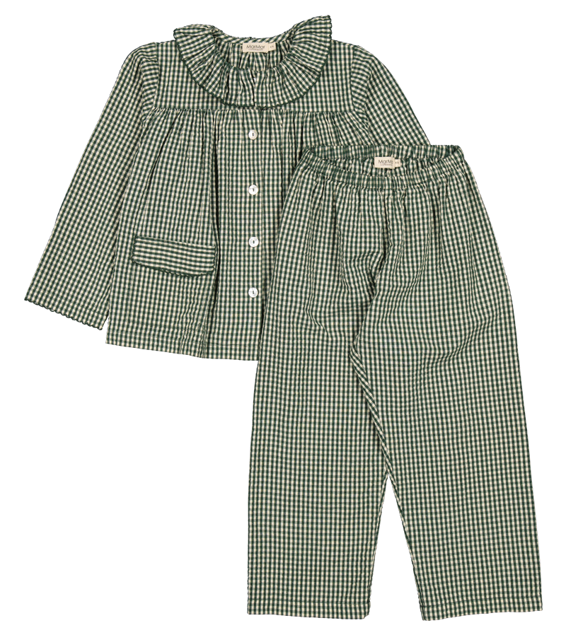 Green Check Frill Pajama Set by MarMar Copenhagen