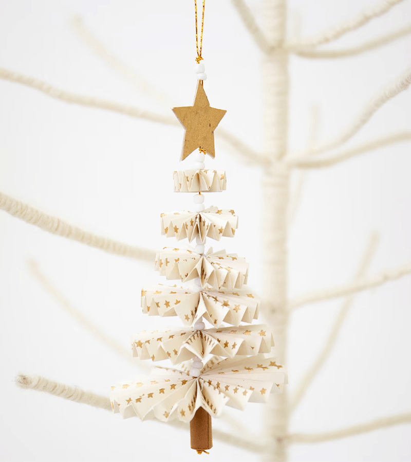 White Folded Paper Christmas Tree Ornament by AfroArt