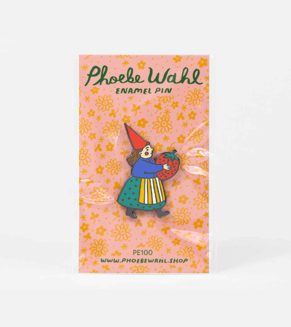 Strawberry Gnome Enamel Pin by Phoebe Wahl