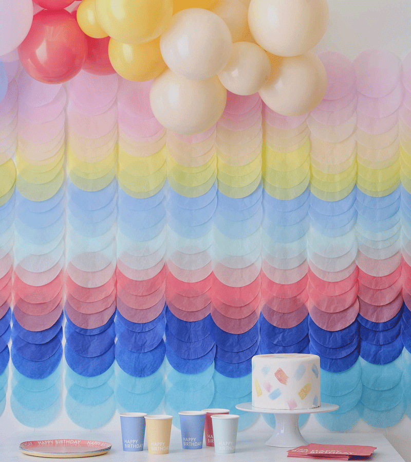 Rainbow Tissue Paper Disc Party Backdrop by Ginger Ray