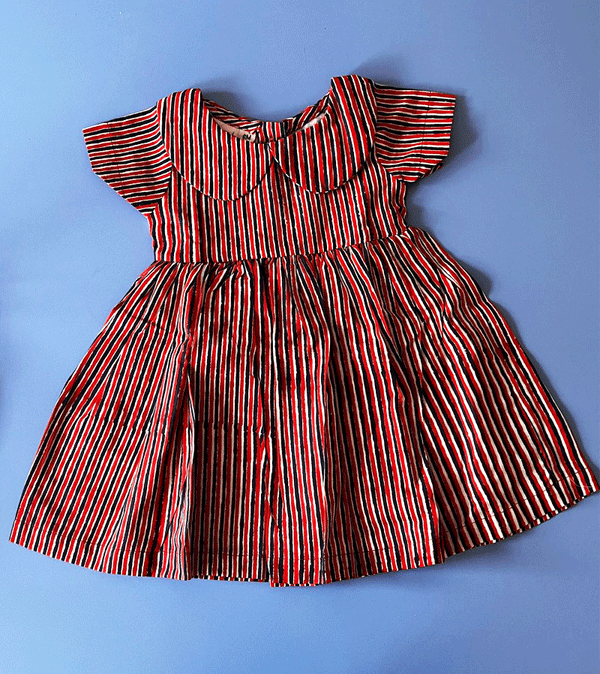 Navy and Red Stripe Peter Pan Collar Baby Dress by 8000 miles
