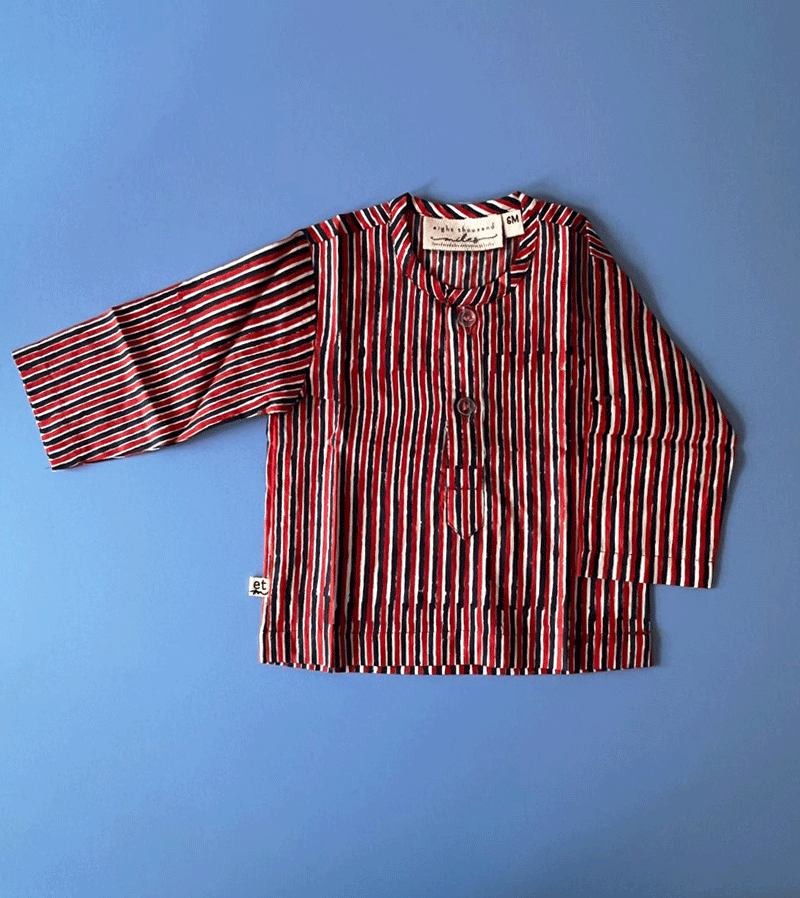 Navy and Red Stripe Baby Kurta by 8000 miles