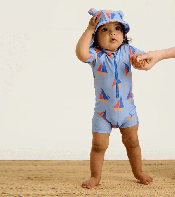 Riki Blue Sailboat Baby Swim Rash Suit by Bonnie Mob