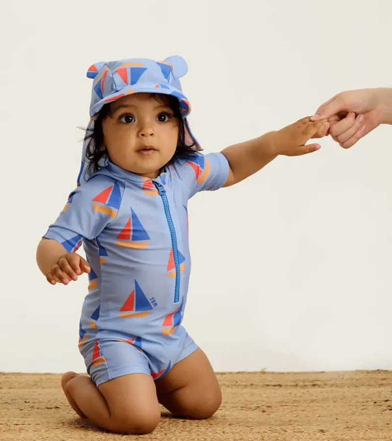 Regatta  Blue Sailboat  Baby & Kids Swim Hat by Bonnie Mob