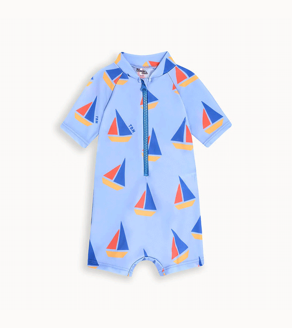 Kids Riki Blue Sailboat Swim Rash Suit by Bonnie Mob