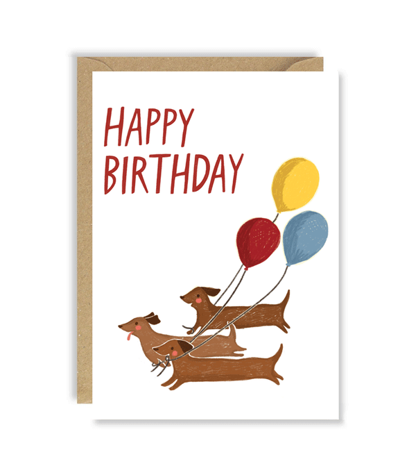 Sausage Dogs with Balloons Birthday Card by Joy Nevada