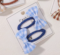 Set of 2 Blue Check Bow Hair Clips