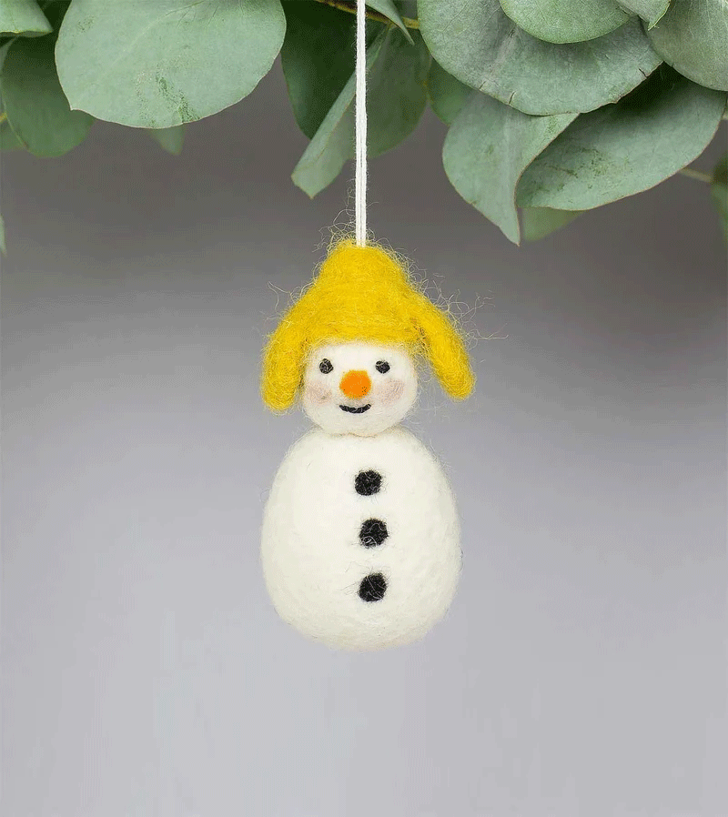 Snowman in Yellow Hat Felt Ornament by AfroArt