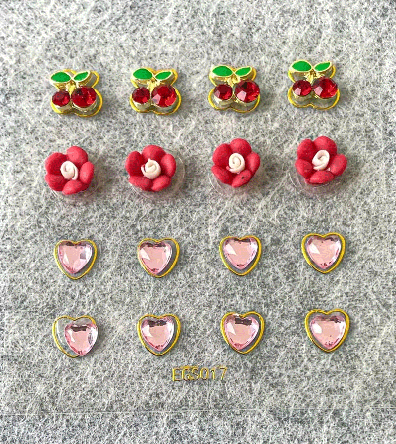 Cherry Flower and Heart Stick on Earrings