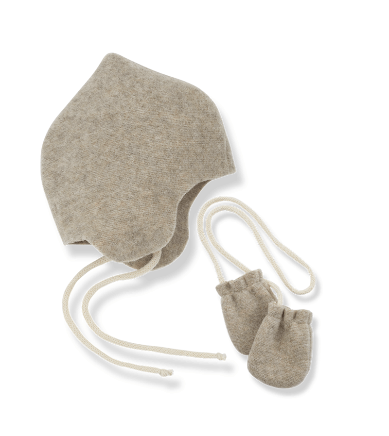 Beige Tanit Baby Hat and Mitten Set by 1+ in the Family