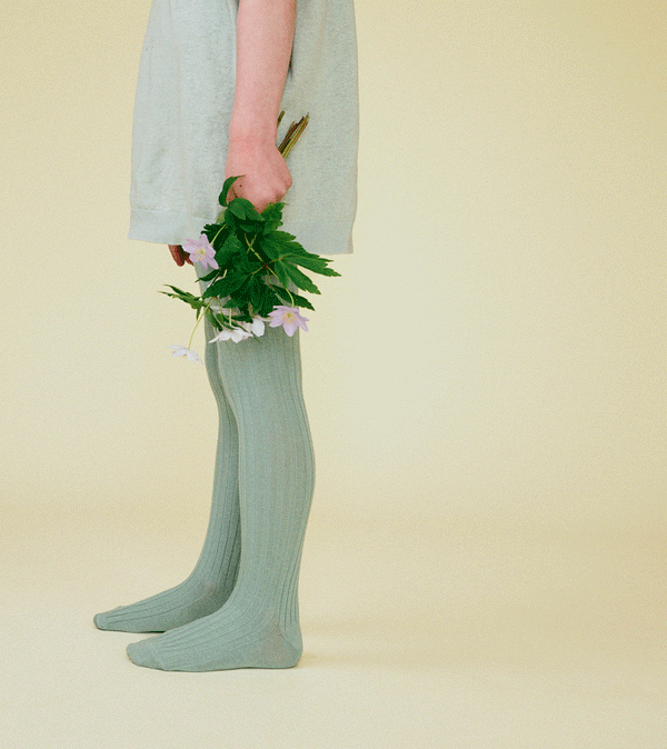 Granite Green Cotton Rib Tights by mp Denmark