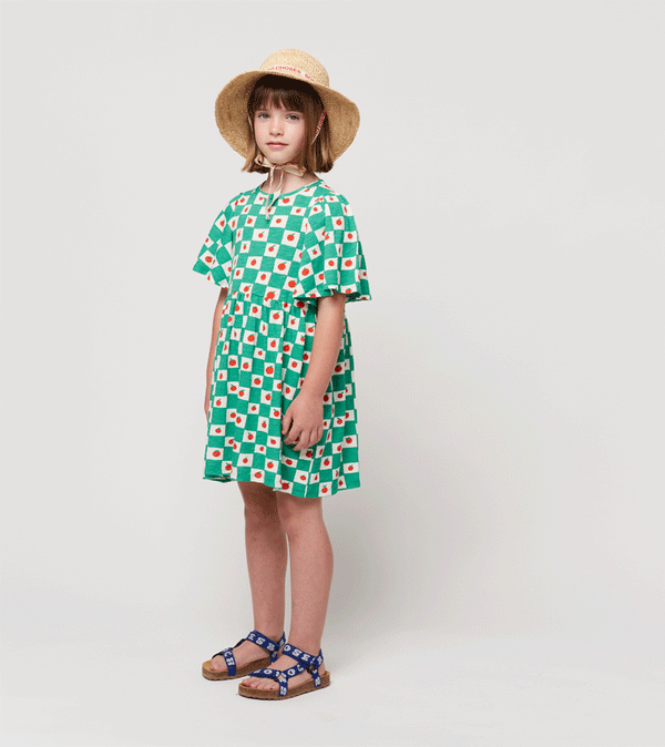 Tomato all over Ruffle Sleeves Dress by Bobo Choses