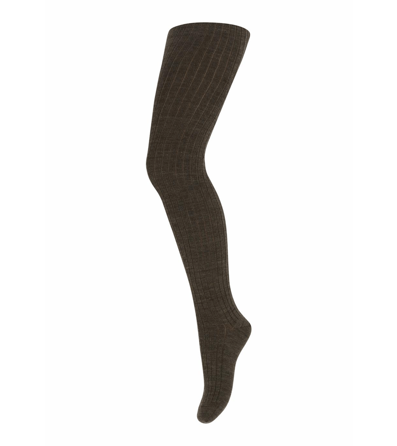 Brown Melange Wool Rib Tights by mp Denmark